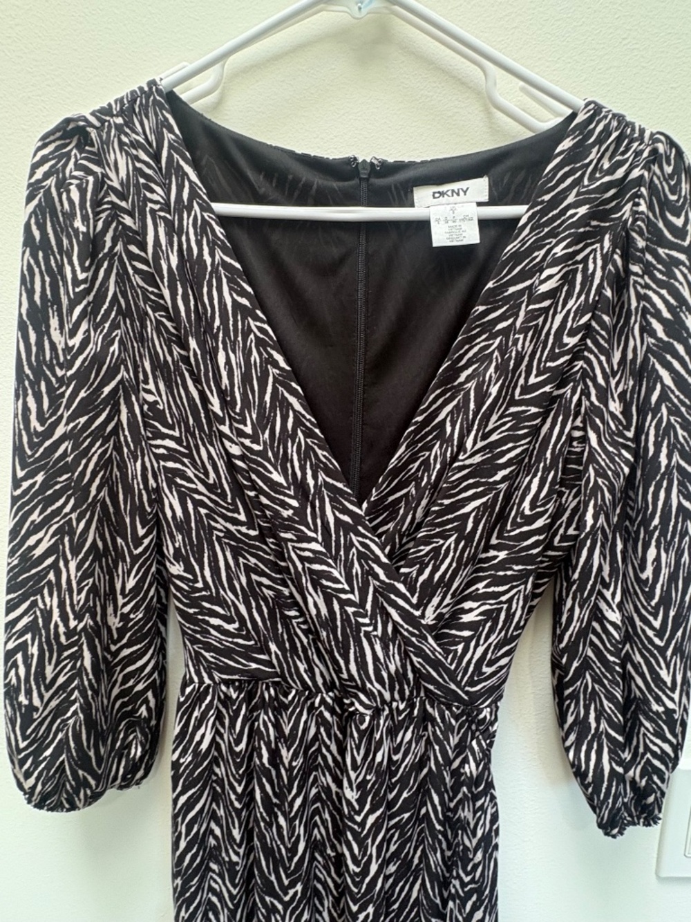DKNY Zebra Print Wrap Midi Dress | Black & White | [Size 8]